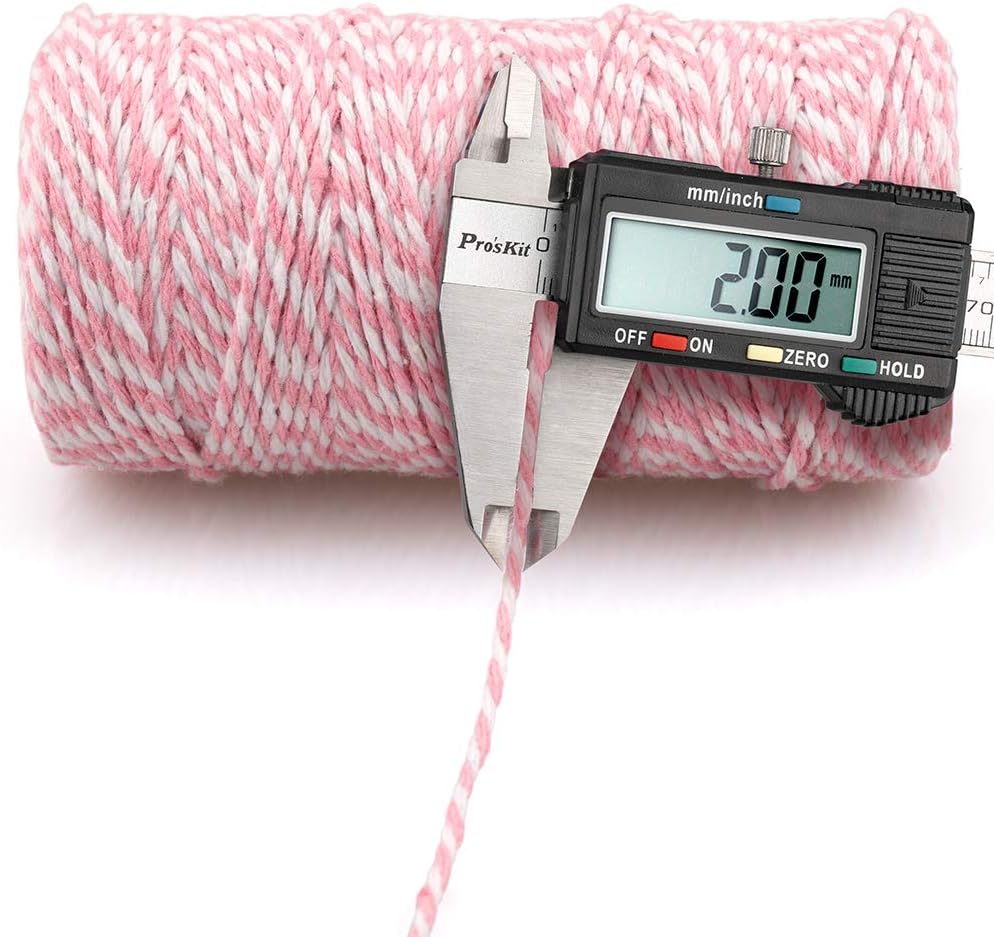 Pink and White Twine String, 328 Feet Christmas Bakers Twine String, 2MM Heavy Duty Packing String for DIY Crafts, Christmas Decoration, Gift Wrapping, Craft — image 2