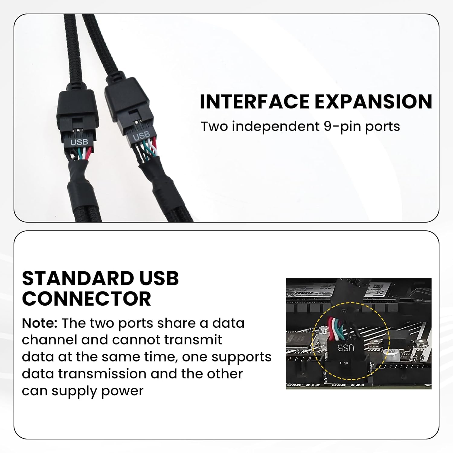 2Pcs Motherboard 9 Pin USB 2.0 to Dual 9 Pin Extension Splitter, USB 2.0 Header Splitter Nylon Braided Cable for PC Computer Internal Motherboard USB Hub โ image 6