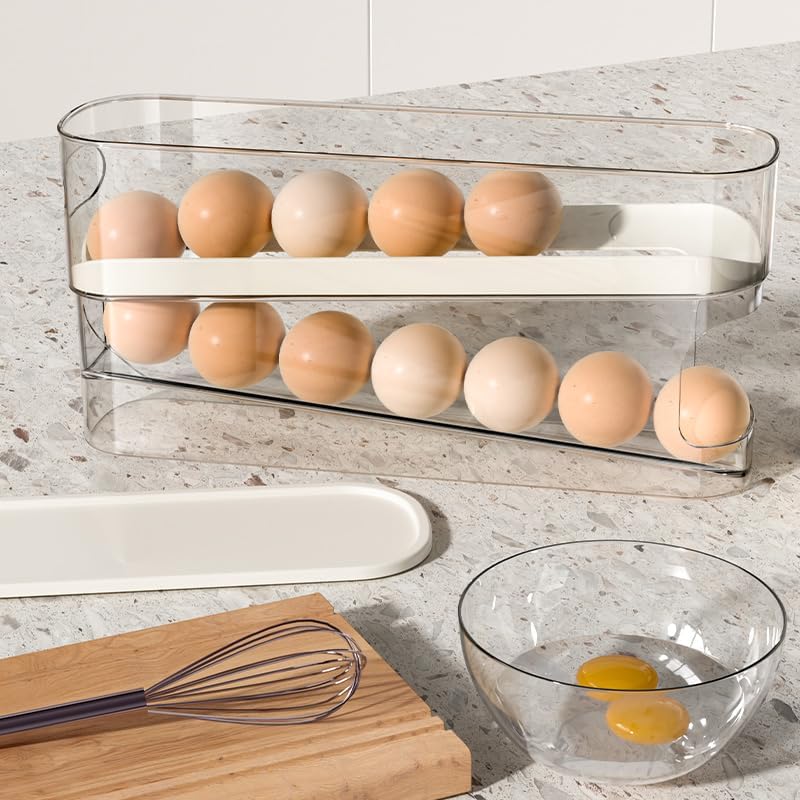 Egg Storage for Fridge, Space-Saving Rolling Eggs Dispenser for Refrigerator Storage, Made of Sturdy, Clear PTE Material, Holds 12 Large Eggs — image 3