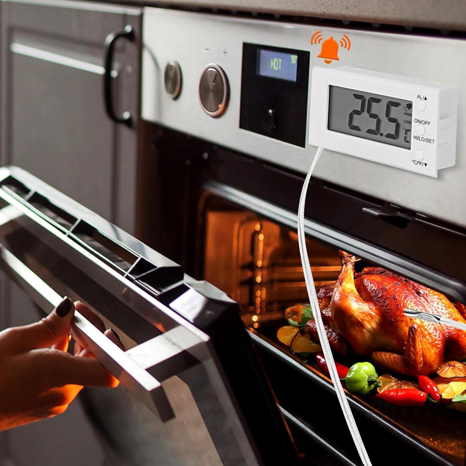 2 Packs Digital Oven Thermometer -58°F to 572°F/-50°C-300°C, Thermometer with Probe, High Low Temperature Alarm, LCD, White — image 2