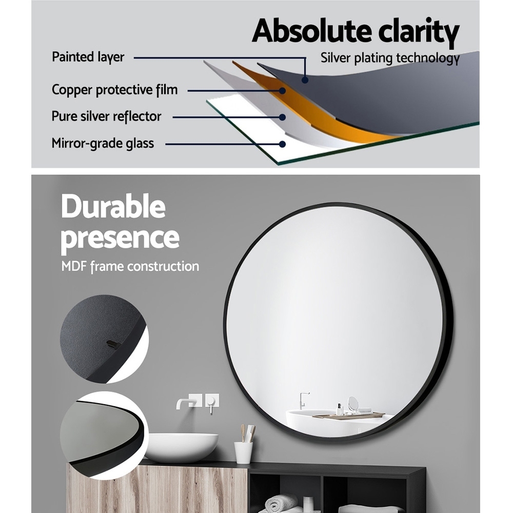 Embellir Wall Mirror Makeup 70cm Home Decor Framed Mirrors Bathroom Round Black — image 5