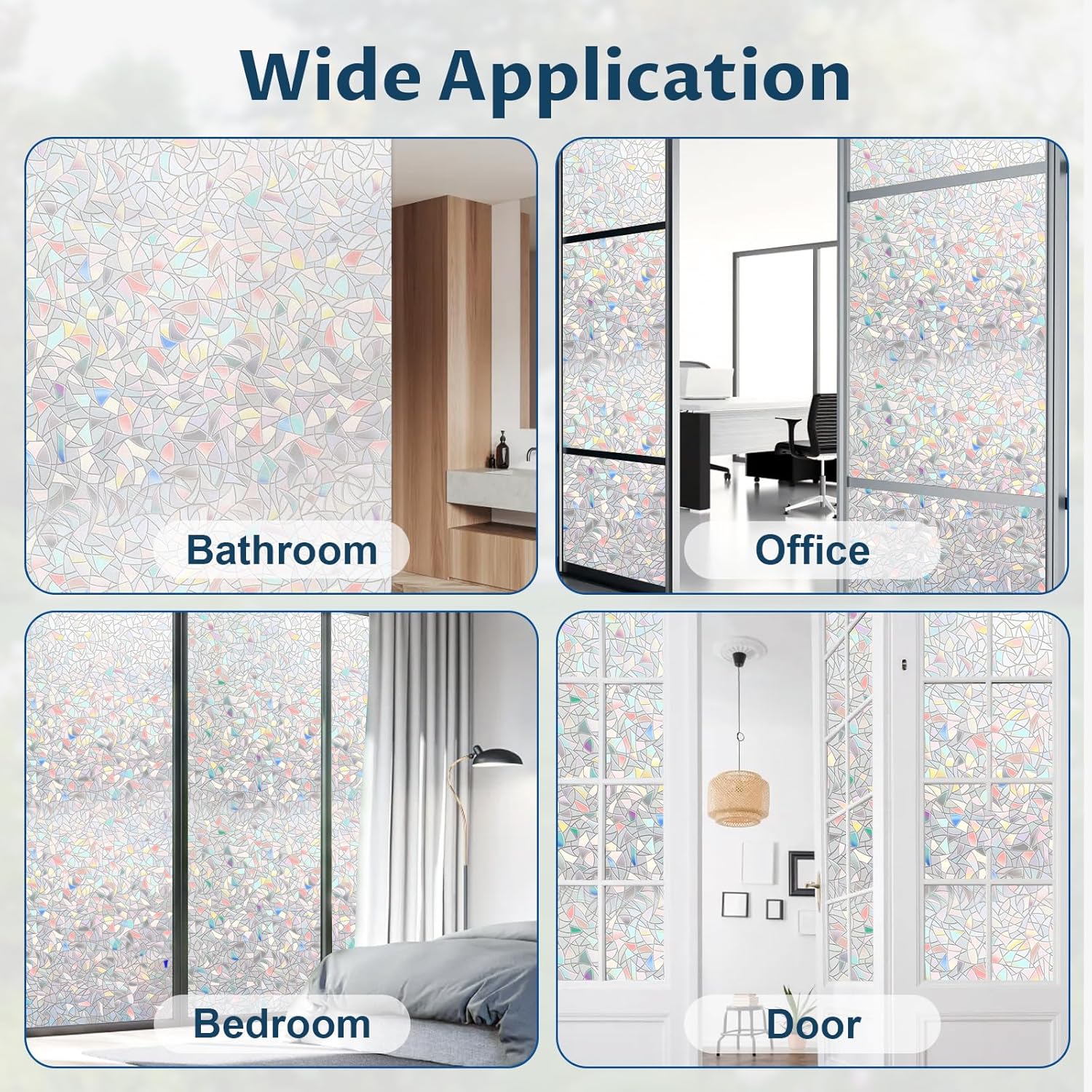 Rainbow Window Privacy Film Non-Adhesive Sun Blocking Reusable and Removable Glass Film Door Coverings for Bathroom, Home, Office, 17.5 x 78.7 Inch โ image 6
