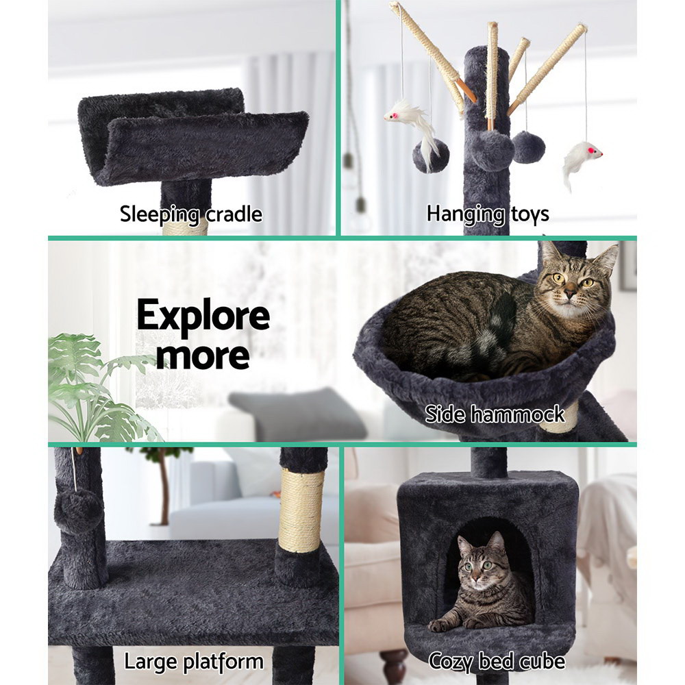 i.Pet Cat Tree 140cm Tower Scratching Post Scratcher Trees Toys Condo Bed Grey — image 5
