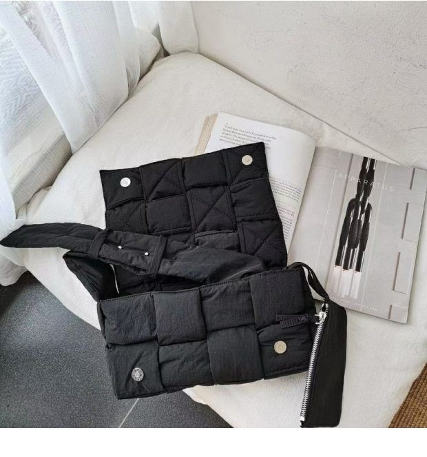 Women Puffer Woven Bag Padded Designer Crossbody Bags Woven Purse Down Shoulder Bags light weight With mother and child bag — image 4
