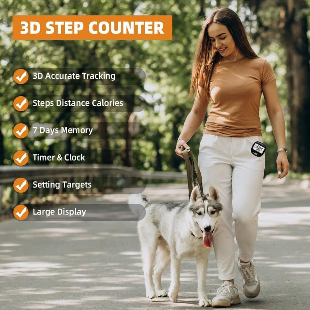 3D Pedometer with Large Screen for Steps Distance and Calories, Precision Meter — image 2
