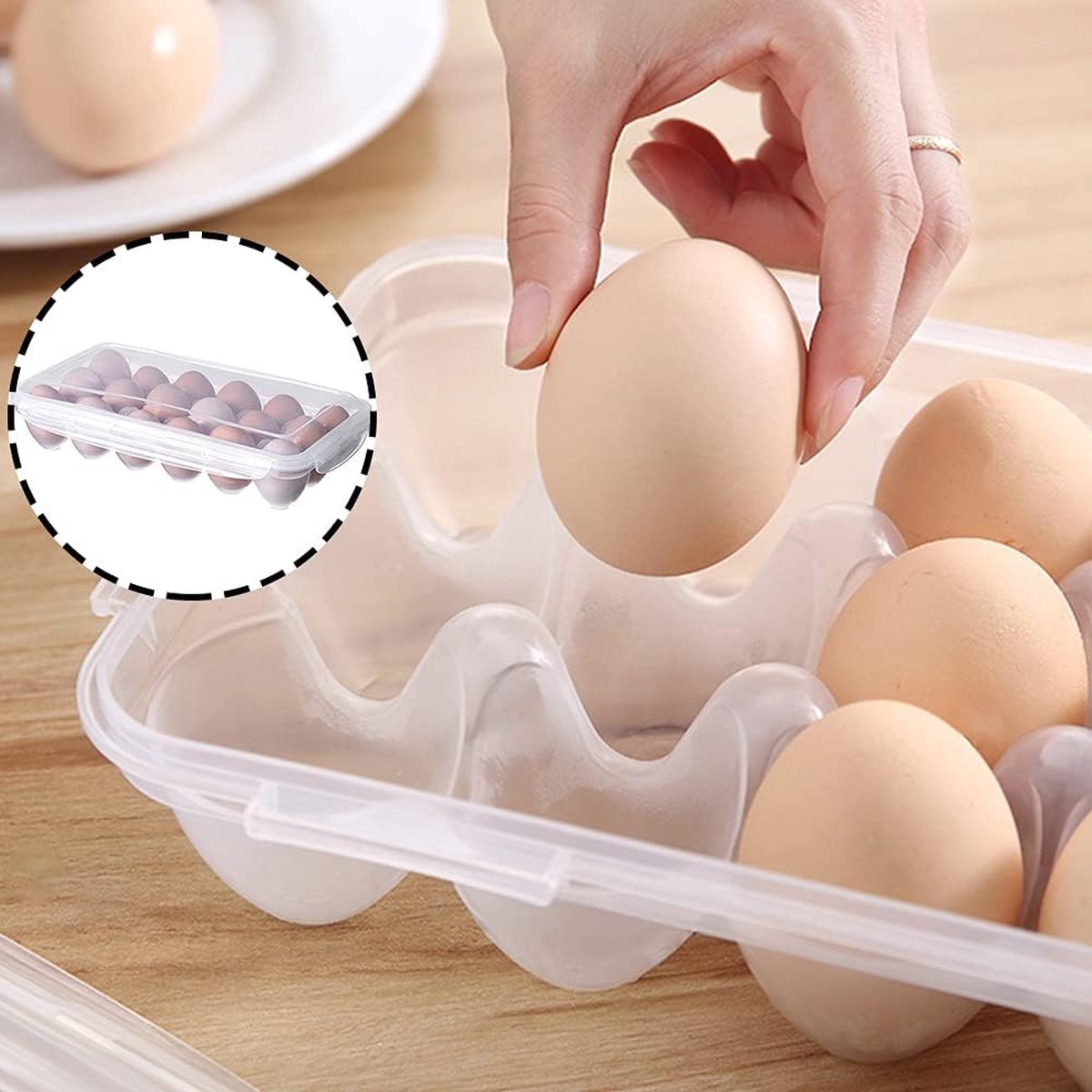 Egg carton, 18 racks refrigerator egg storage box with lid, egg rack, egg holder for refrigerator, egg storage container, plastic, transparent 32 × 18 cm — image 2
