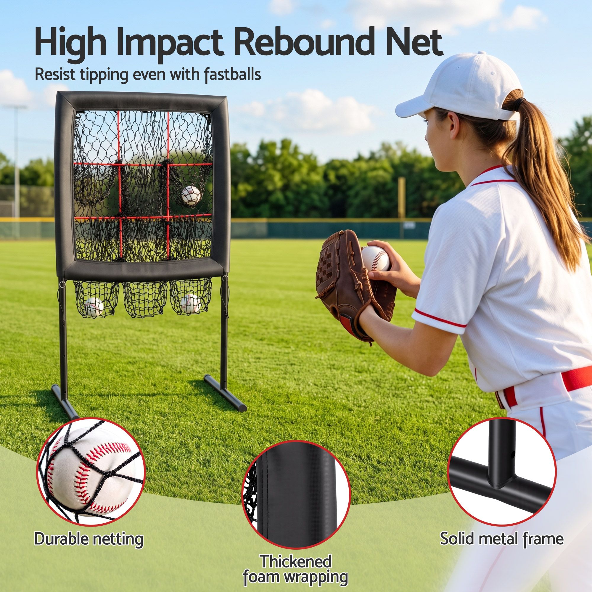Everfit Baseball Pitching Net Training Target Softball Practice 9 Hole Black โ image 5