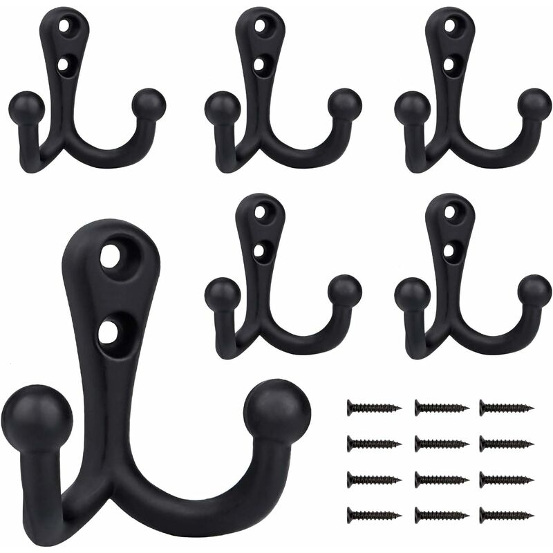 6 Pieces Retro Coat Hooks Double Metal Hooks Black Retro Coat Hooks For Coat Rack Bathroom Kitchen