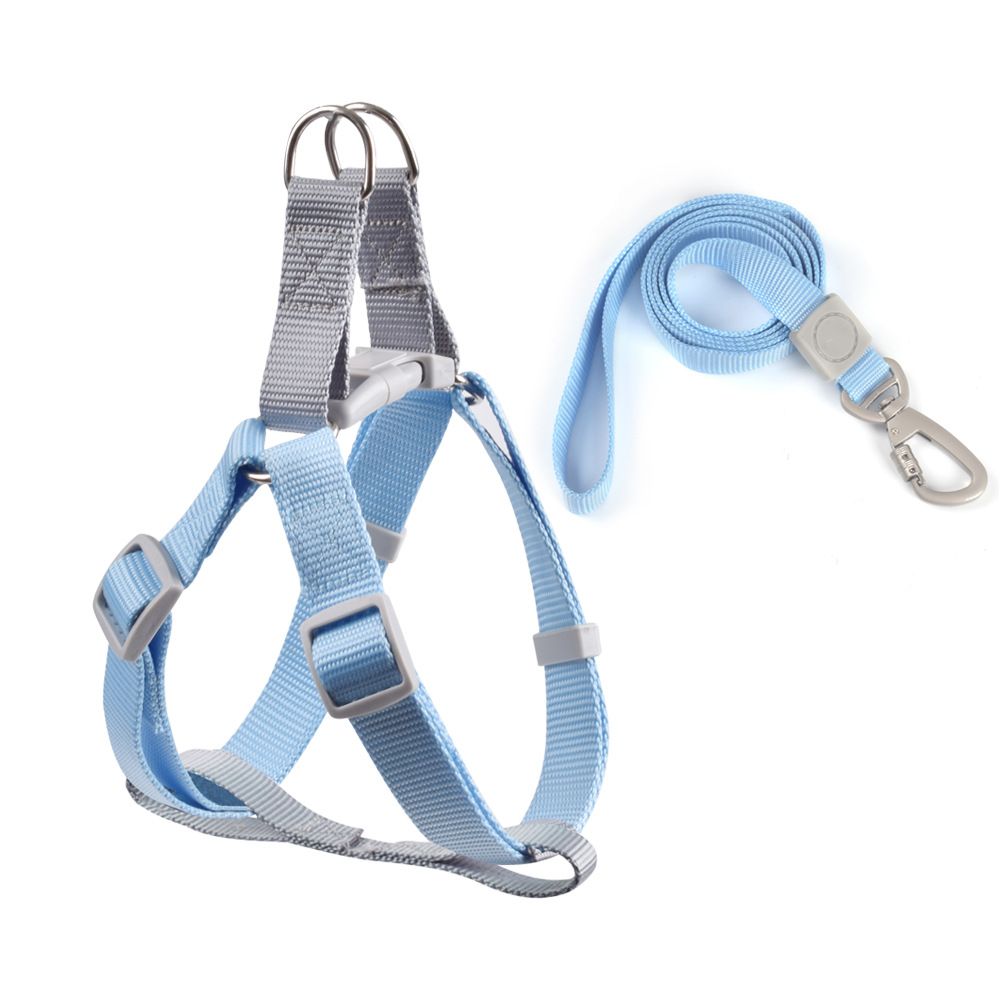 CHOUGOGO Nylon Dog Harness Leash Adjustable Vest Sky Blue L:2.0*120cm
