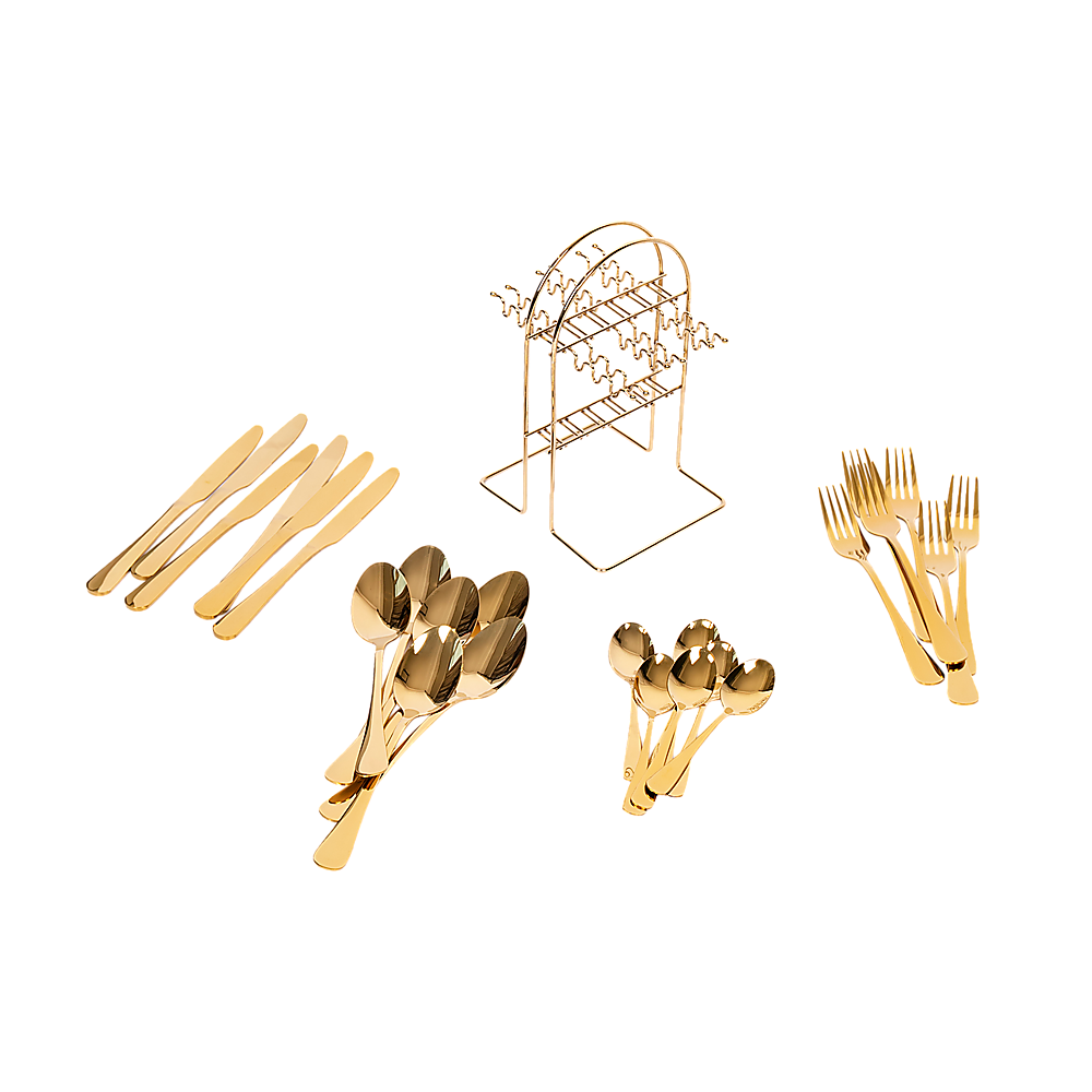 Tableware 24PC Gold Cutlery Set SS304 Household Knife Fork Spoon Kitchen with Storage Rack Dinner Service β image 3