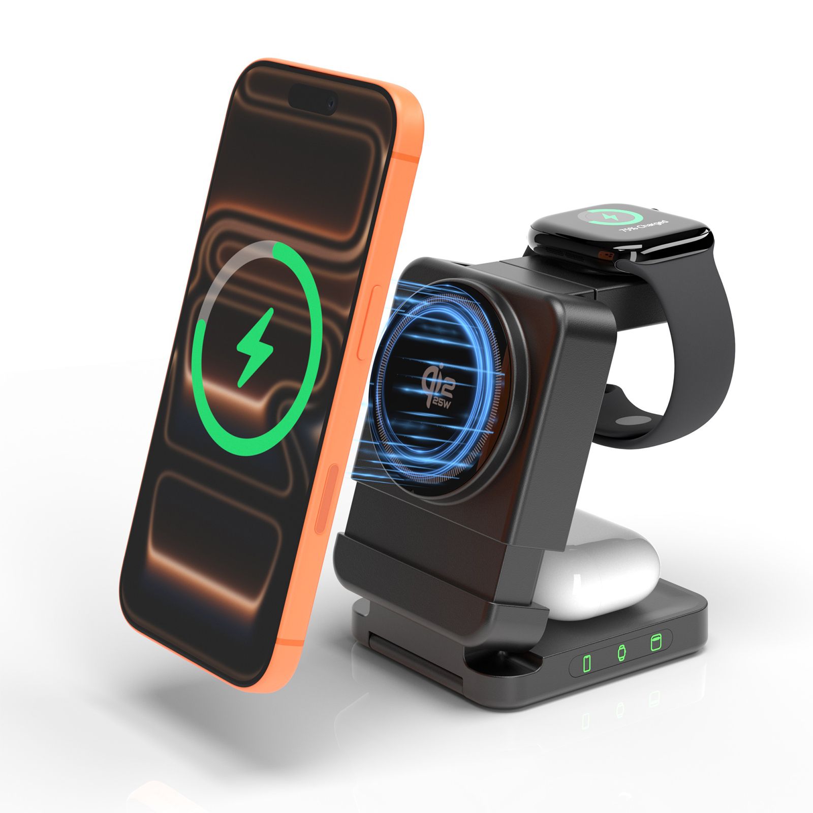 YF3 25W Foldable Rotatable Wireless Charger 3 in 1 Multi Device Charging Dock,black — image 3
