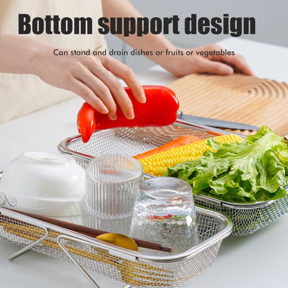 Over the Sink Colander Stainless Steel Expandable Strainer Basket Colander with Fine Mesh for Kitchen Sink Strain Drain Rinse Fruits Vegetables — image 4
