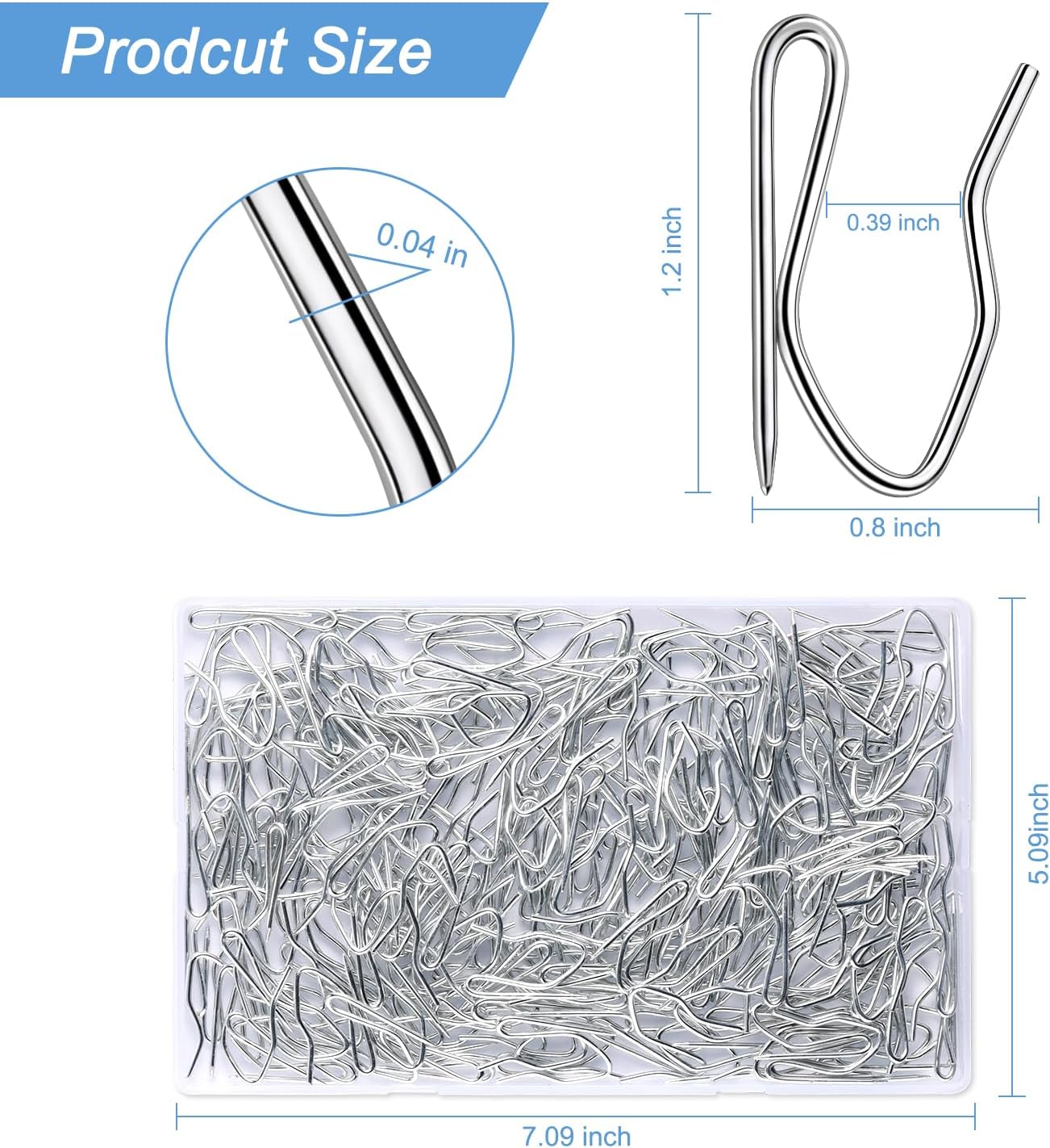 Metal Curtain Hooks, 200pcs Drapery Pins Stainless Steel Pin-on Hooks for Window Shower Door Curtain, Silver White β image 2