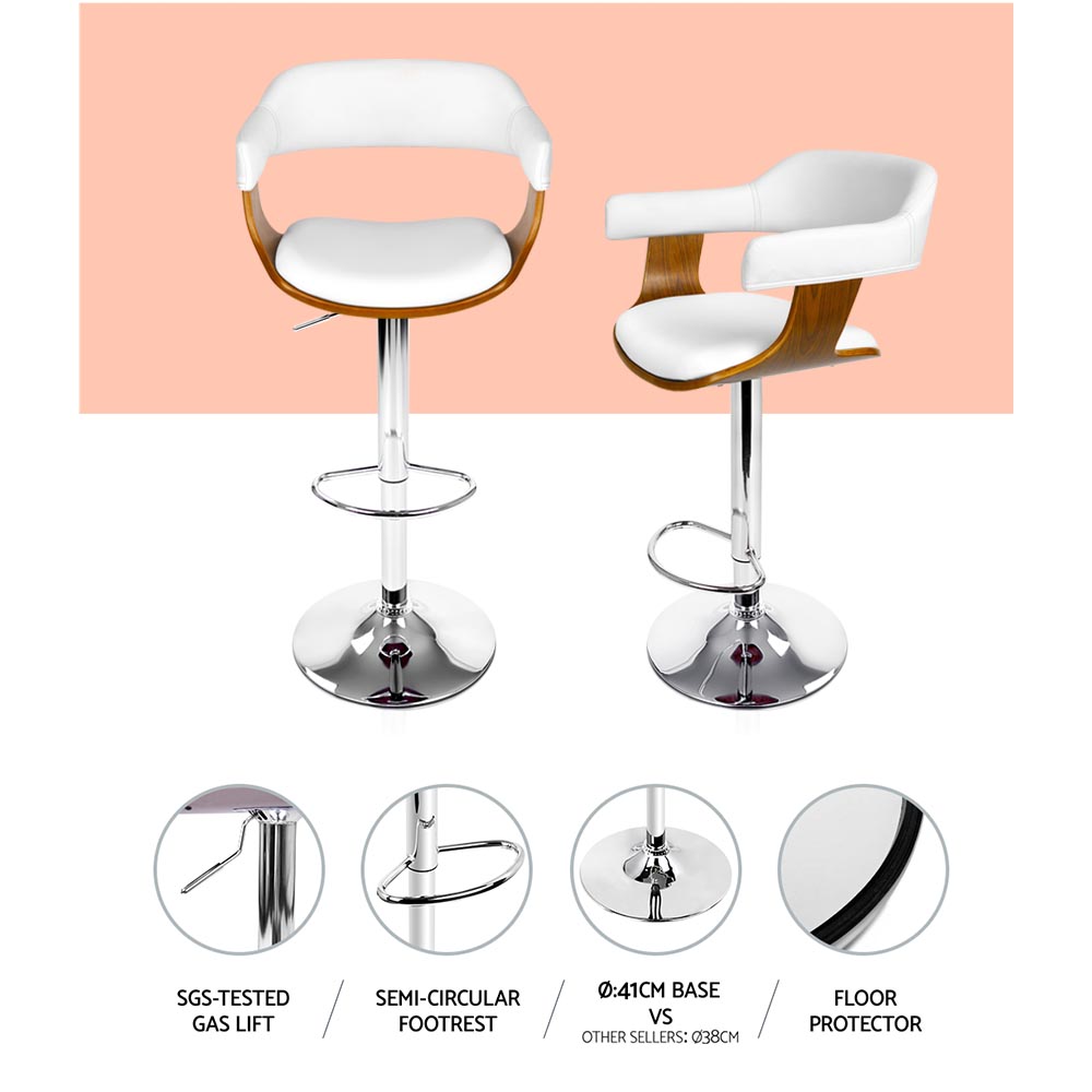 Artiss 2x Bar Stools Gas Lift Leather w/Armrest White โ image 5