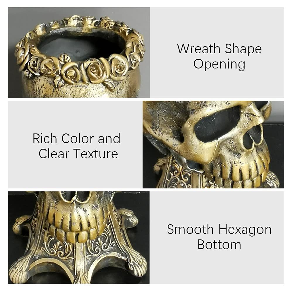 Indoor Outdoor Head Planters Skull Flower Pot Resin Succulent Planter Plants Container Pen Pencil Holder Home Garden Decor Skull — image 3