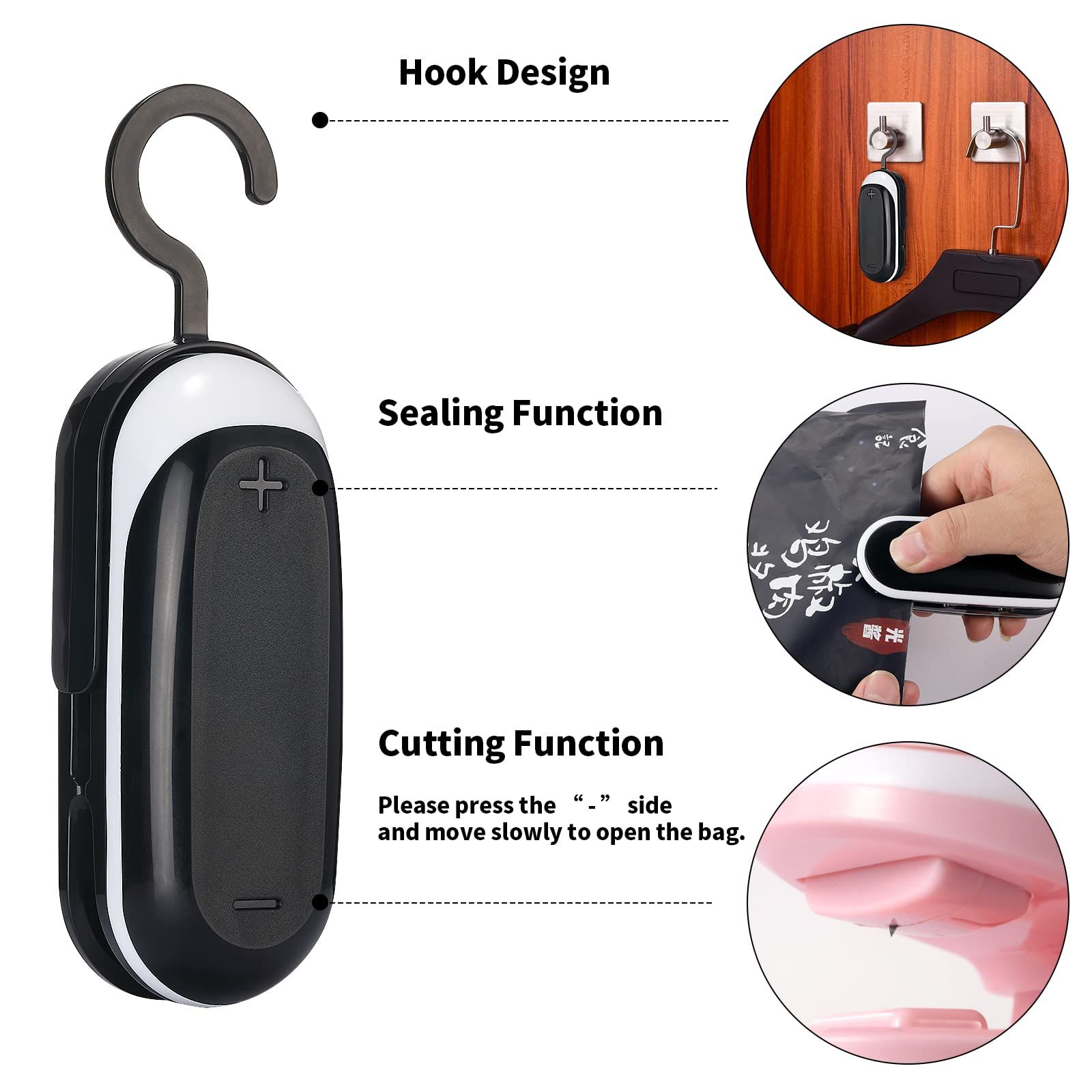 Mini Bag Sealer, 3 Packs Portable Heat Vacuum Sealers, Chip Bag Sealer with Cutter 2 in 1 Heat Sealer Food Sealer Bag Resealer — image 3