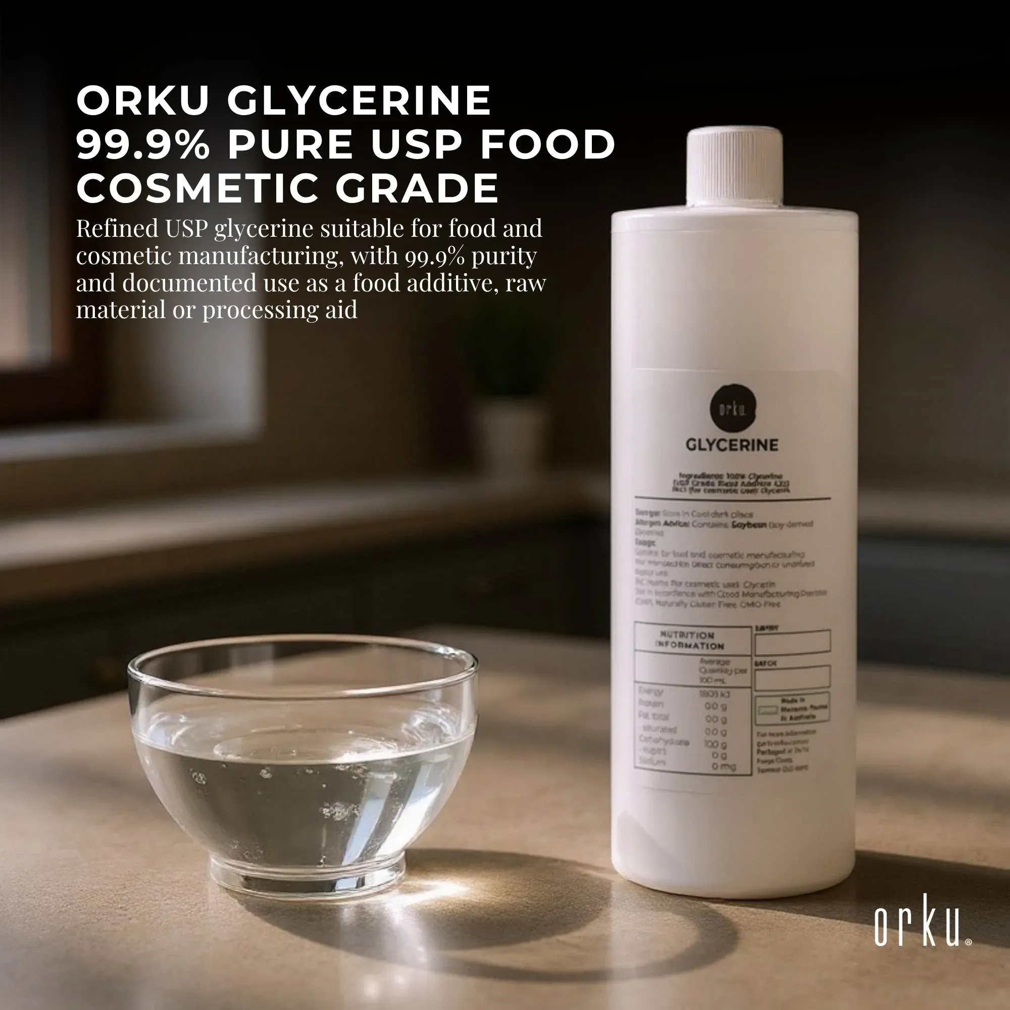 Orku 500mL Glycerine 99.9% Pure USP Food Cosmetic Grade - Vegetable Glycerol — image 2