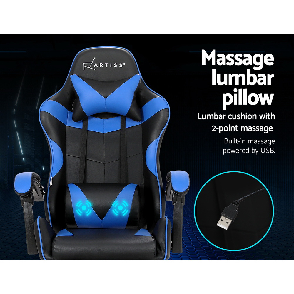 Artiss 2 Point Massage Gaming Office Chair Footrest Blue โ image 4