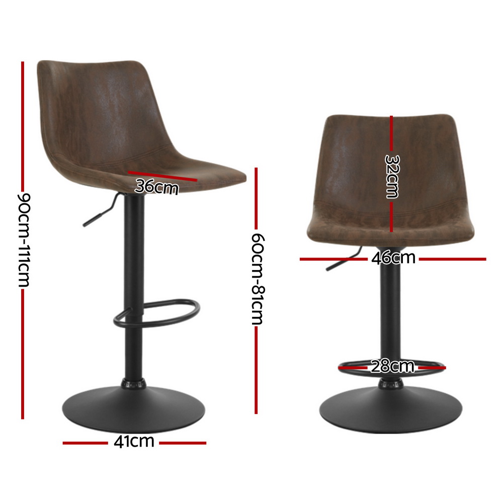 Artiss 4x Bar Stools Vintage Leather Swivel Gas Lift Brown — image 2