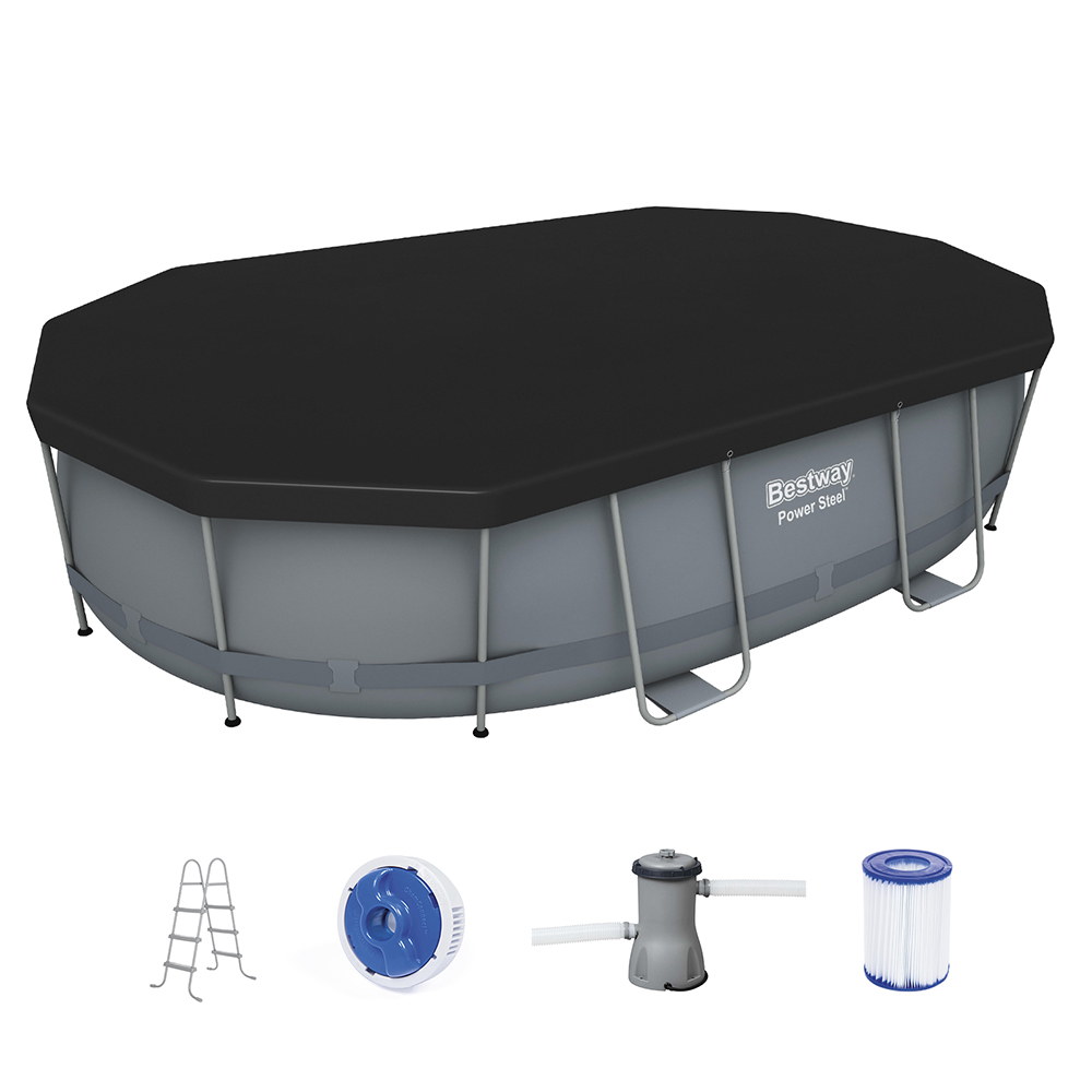 Bestway 488x305x107cm Swimming Pool Steel Frame Set w/ Pump Filter Ladder Cover — image 3
