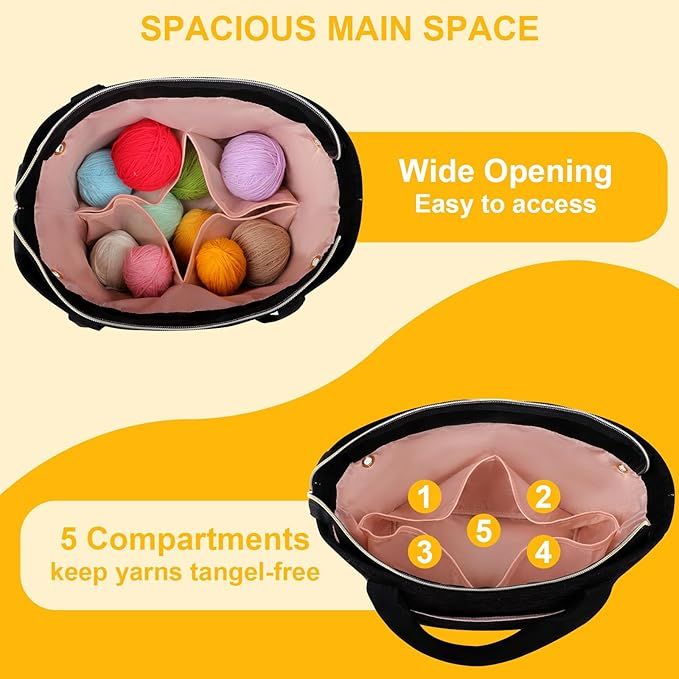 Crochet Bag Organizer for Yarn Storage, Velvet Knitting Tote Bag with Double Handle for Crochet Accessories, Portable Travel Case for Yarn Balls, Crochet — image 2