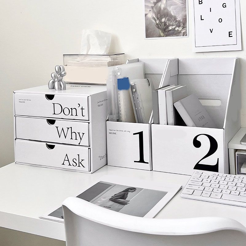 Desk Organizer with Drawer Corrugated Paper 3 Tier Desktop Storage Box for Home Dorm Office White โ image 5