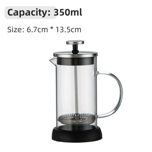 350ML Premium Dual-Layer Borosilicate Glass French Press Coffee Maker with 304 Stainless Steel Lid – High-Density 3D Filter Mesh Cafetiere, Manual Milk Frother