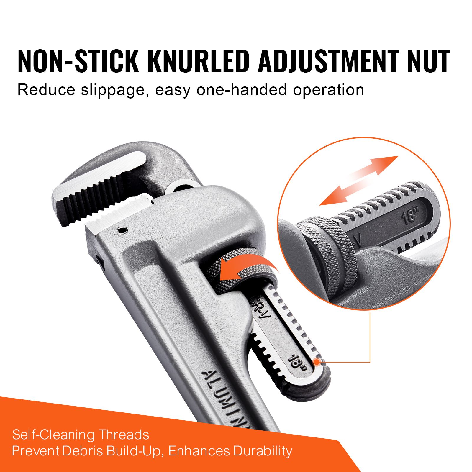 3-Piece Pipe Wrench Set, 10" 14" 18" Aluminum Straight Pipe Wrench, Adjustable Plumbing Wrench, with High Strength Jaw and Ergonomic Handle, Hangable Design — image 6