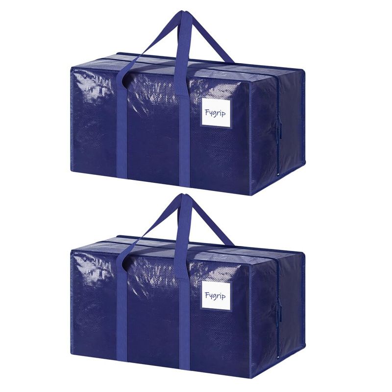 2 Pack Extra Heavy Duty Large Moving Bags with Strong Zipper & Comfortable Handles, Sturdy & Durable Clothes Storage Bags Totes Bins, Packing Moving Boxes for