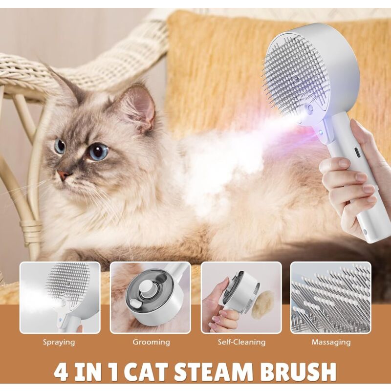 Cat Steam Brush, 4 In 1 Cat Steam Brush Self-Cleaning Cat Brush, Cat Brush With Water Tank Pet Grooming Brush For — image 2