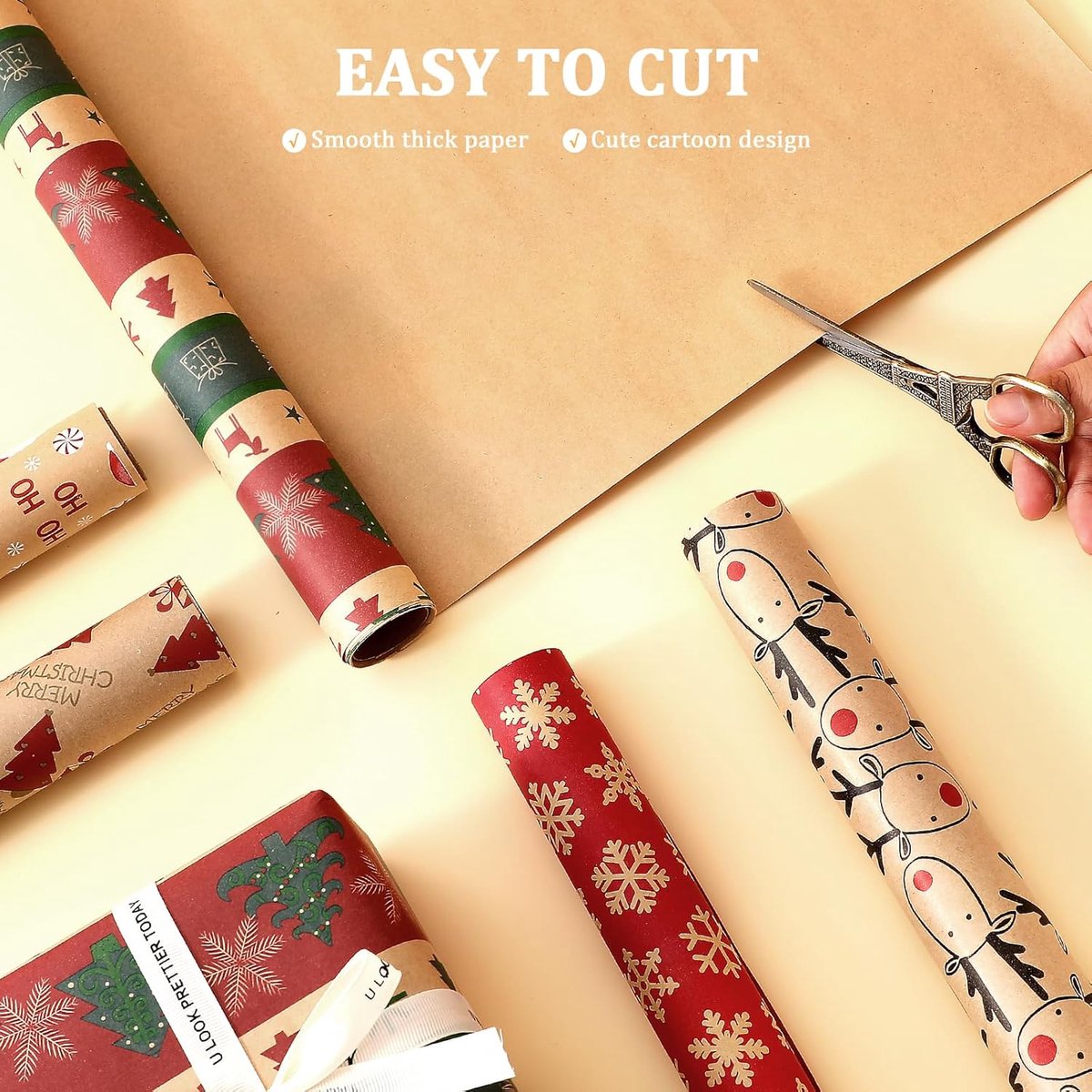 5 Roll Christmas Wrapping Paper - Christmas Wrapping Paper Rolls - Christmas Paper Wrapping Paper For Christmas - 17 inch x 50 Feet Mini Kraft Sheet Set — image 4