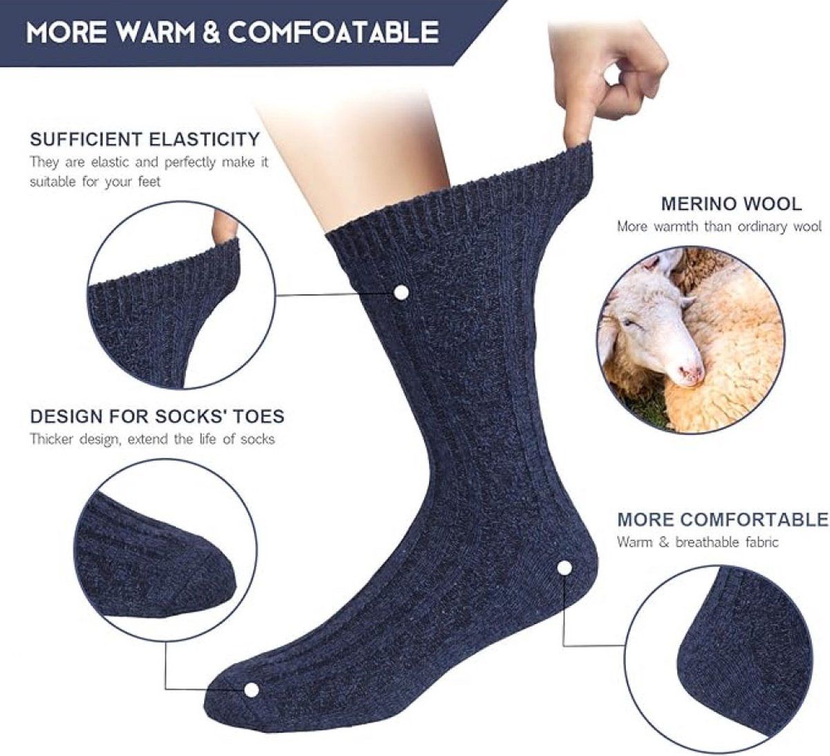 5 Pairs, Women's Wool House Socks, Non-Slip Warm Winter Floor Socks for Home, Bedroom and Cold Weather Indoor Wear, Size 41-45 — image 4