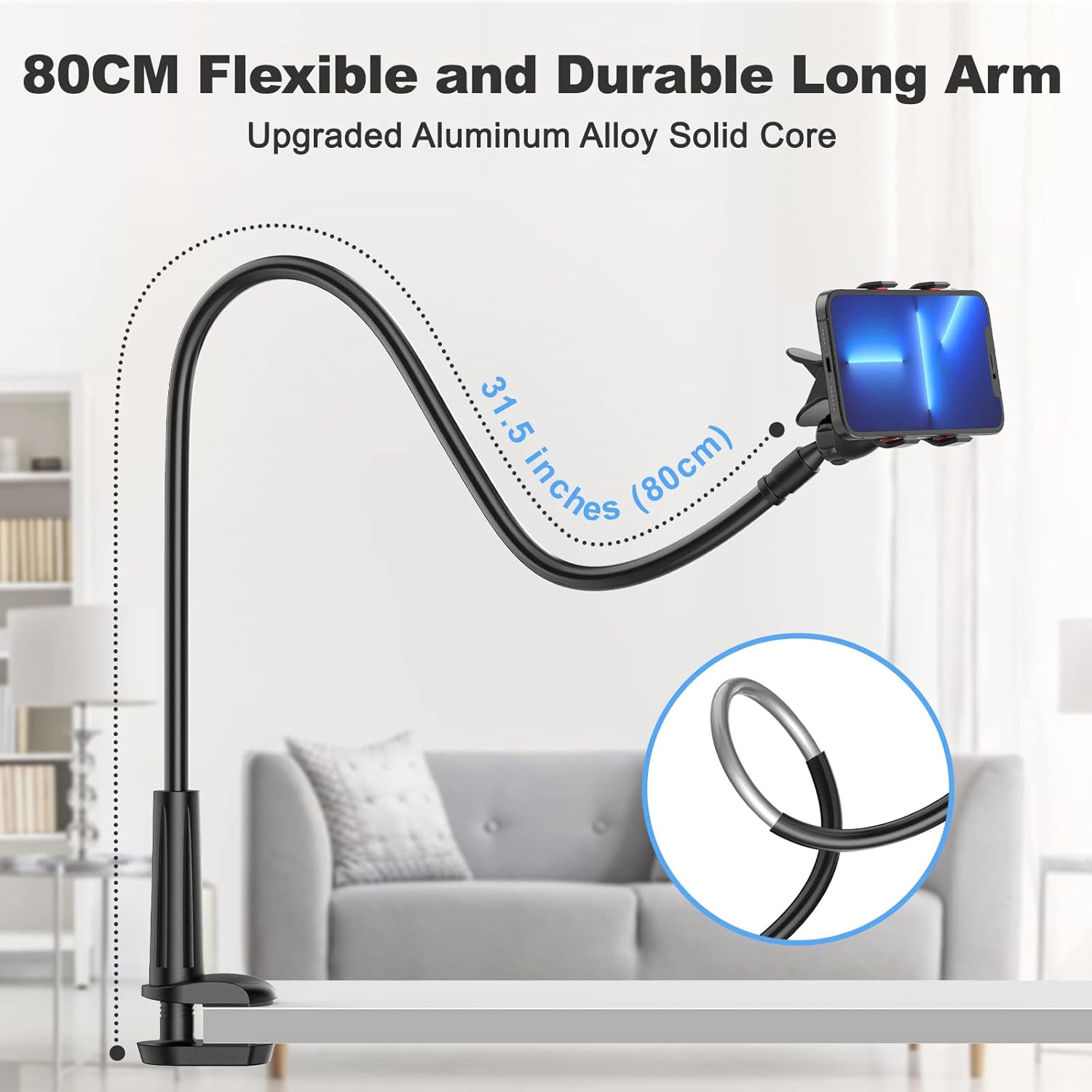 Gooseneck Cell Phone Holder, Universal 360 Flexible Phone Stand Lazy Bracket Mount Long Arms Clamp for Phone 13 Pro Xs Max XR X 8 7 6 6s Plus and Other — image 2