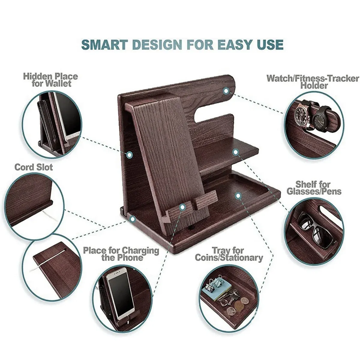 Solid Wood Multi function Desktop Phone Stand Durable Stable Non Slip Space Saving — image 5