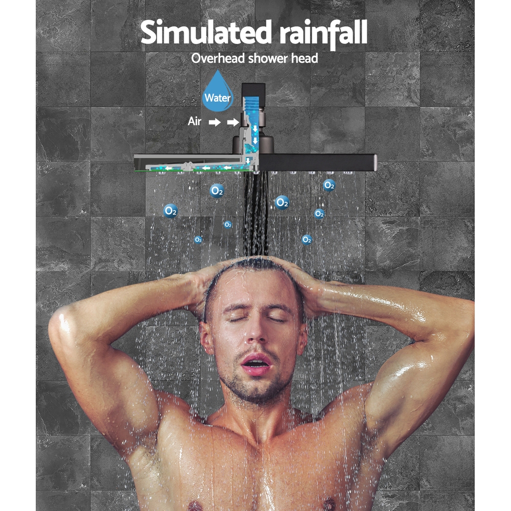 Cefito 8'' Rain Shower Head Wall Arm Square High Pressure Twins Tap Black — image 4