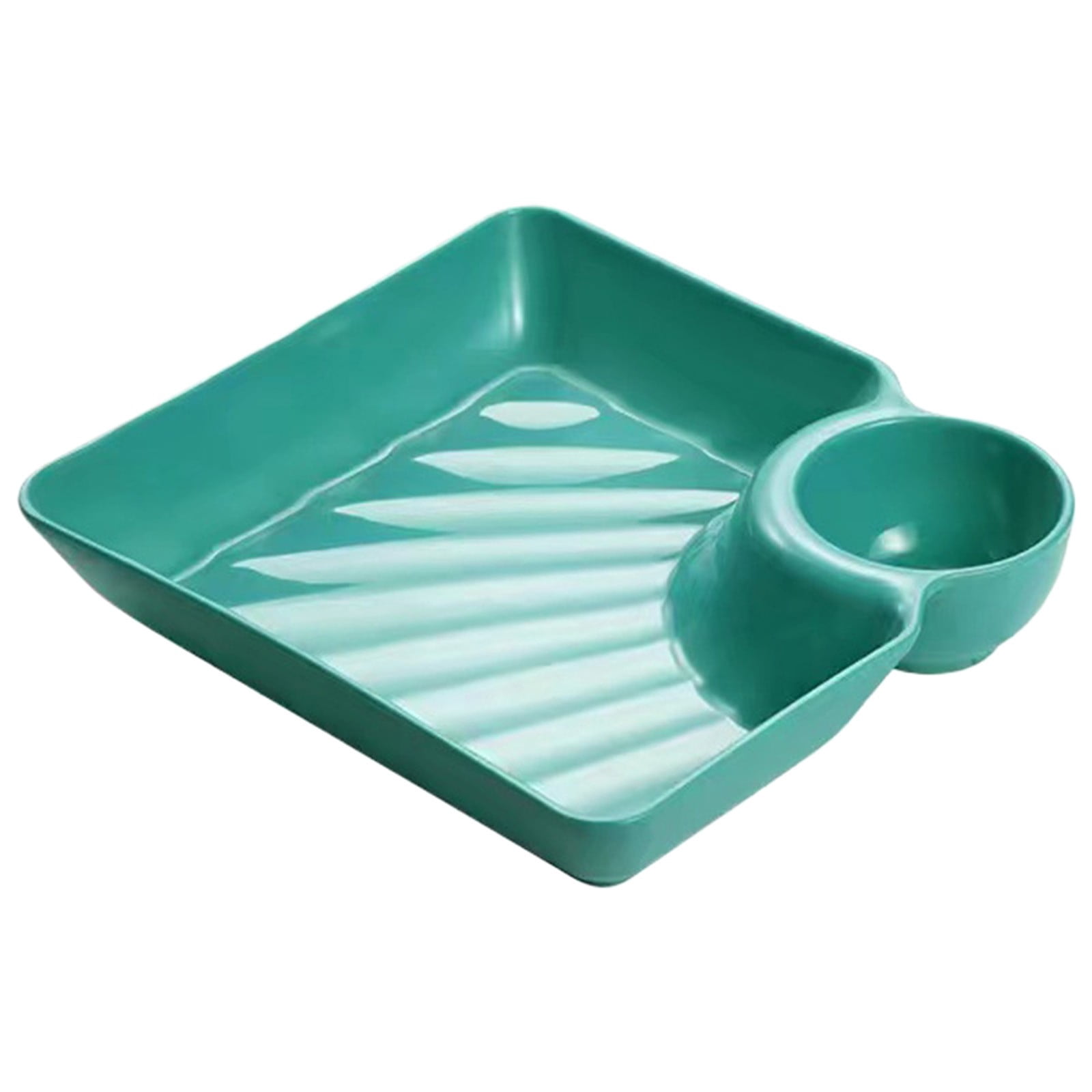Square Plastic Chip and Dip Serving Plate, Divided Appetiser Tray with Sauce Compartment for Sushi, Tacos, 18.5 x 18.3 x 4 cm, White