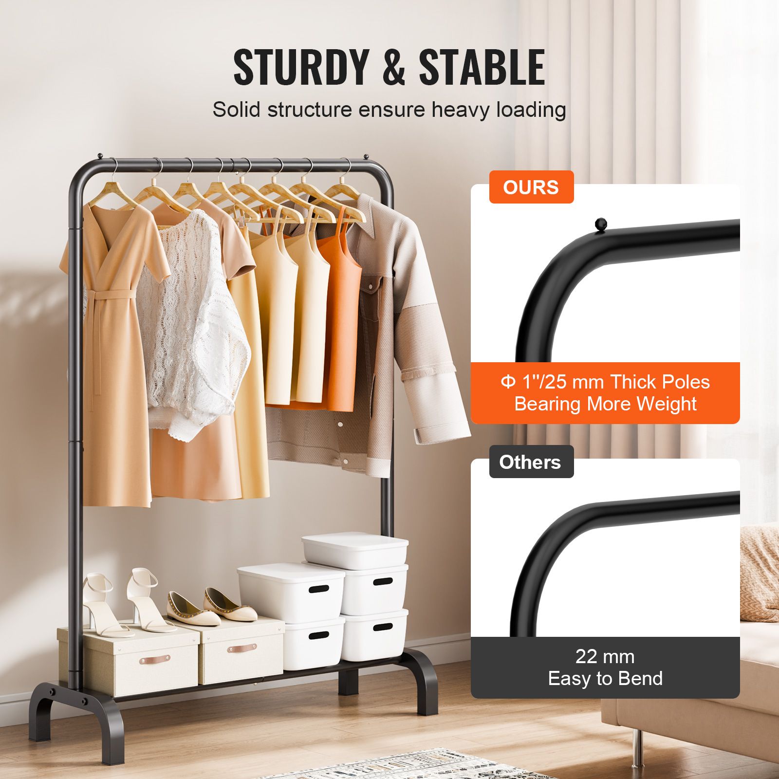 Clothes Rack, Heavy Duty Clothing Garment Rack with Hanging Rod and Bottom Storage Area, Clothing Rack for Bedroom Guest Room — image 3