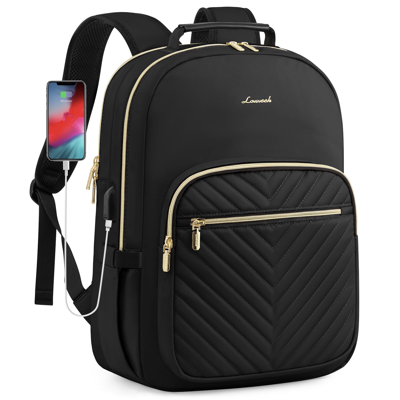 Stylish Laptop Backpack for Women – Large Capacity 27L Computer Bag with 15.6 Inch Compartment, USB Charging Port & 16 Pockets – Ideal for College, Work &