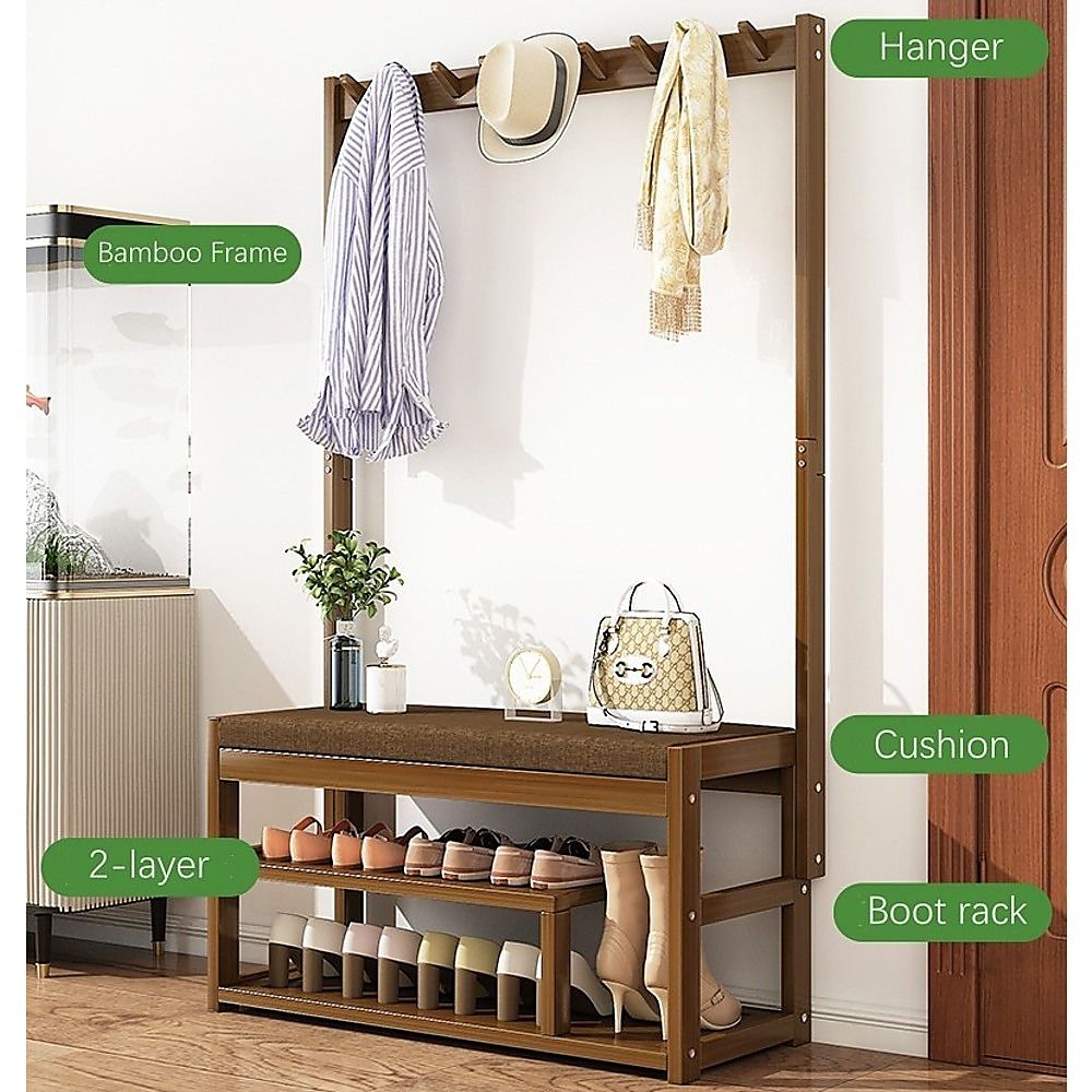 97x168cm Hallway Bench Coat Rack Stand Multifunctional Hall Shelf Entryway — image 5