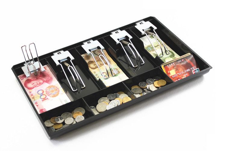 Cash Drawer Register Insert Tray 5 Bill/4 Coin Compartments ABS Material Tray with Metal Clip Currency Storage Box(Black) — image 4