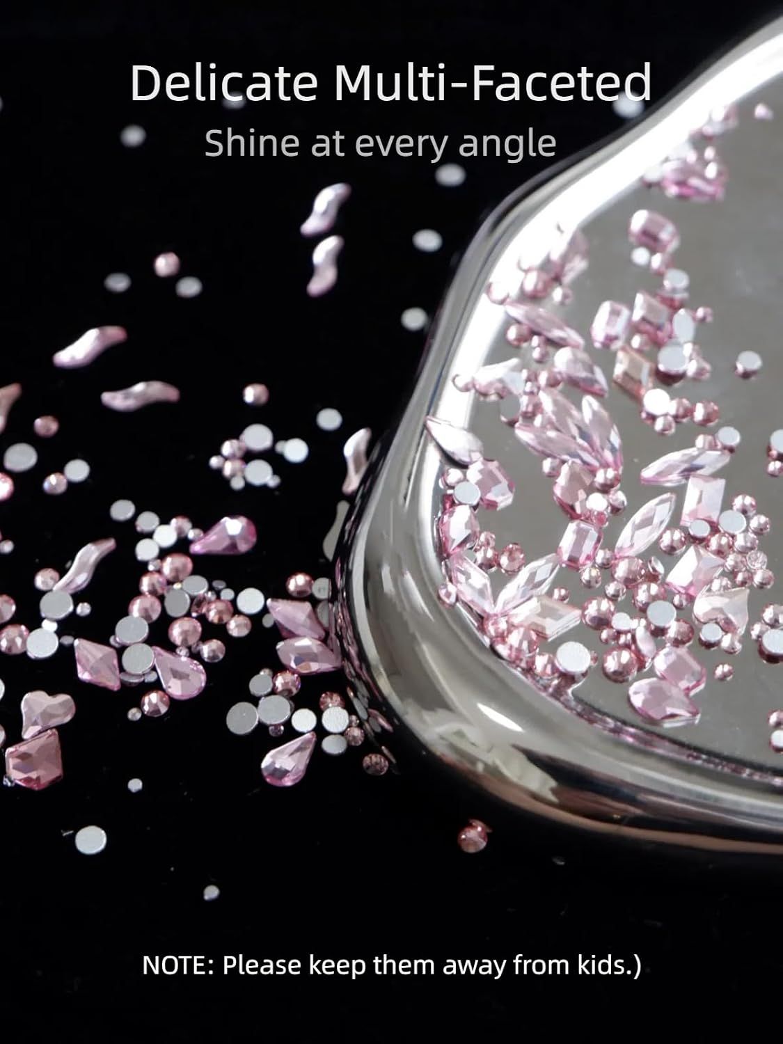 Light Pink Nail Rhinestones, 5380Pcs Flatback Glass Charms Gems Stones, 24 Grids 19 Types of Shaped Nail Art Rhinestones Kit with Tweezers, 6 Sizes — image 2