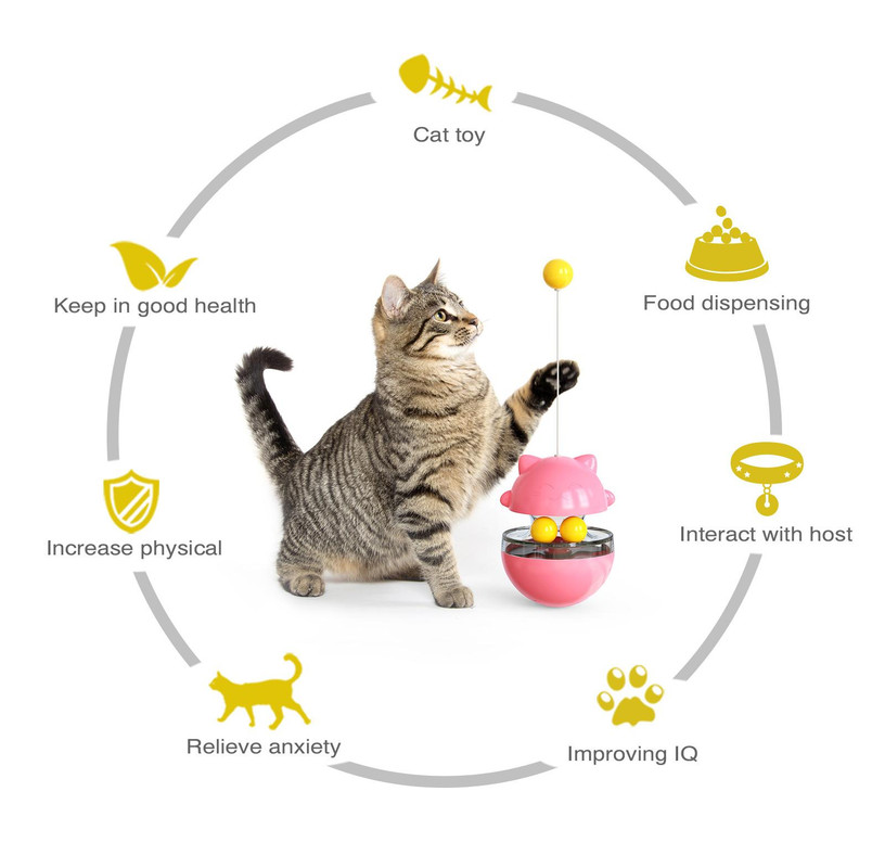 Cat Teaser Cup Toy, Interactive Treat Dispensing Ball with Wand (Yellow) โ image 2