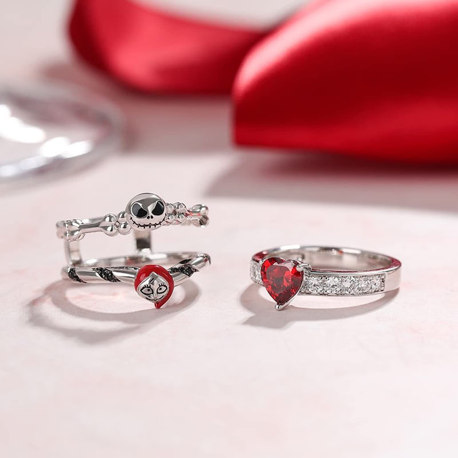 Skull Cute Halloween Rings Christmas Ring Nightmare Before Ring 2 in 1 Skeleton Rhinestone Finger Rings โ image 4