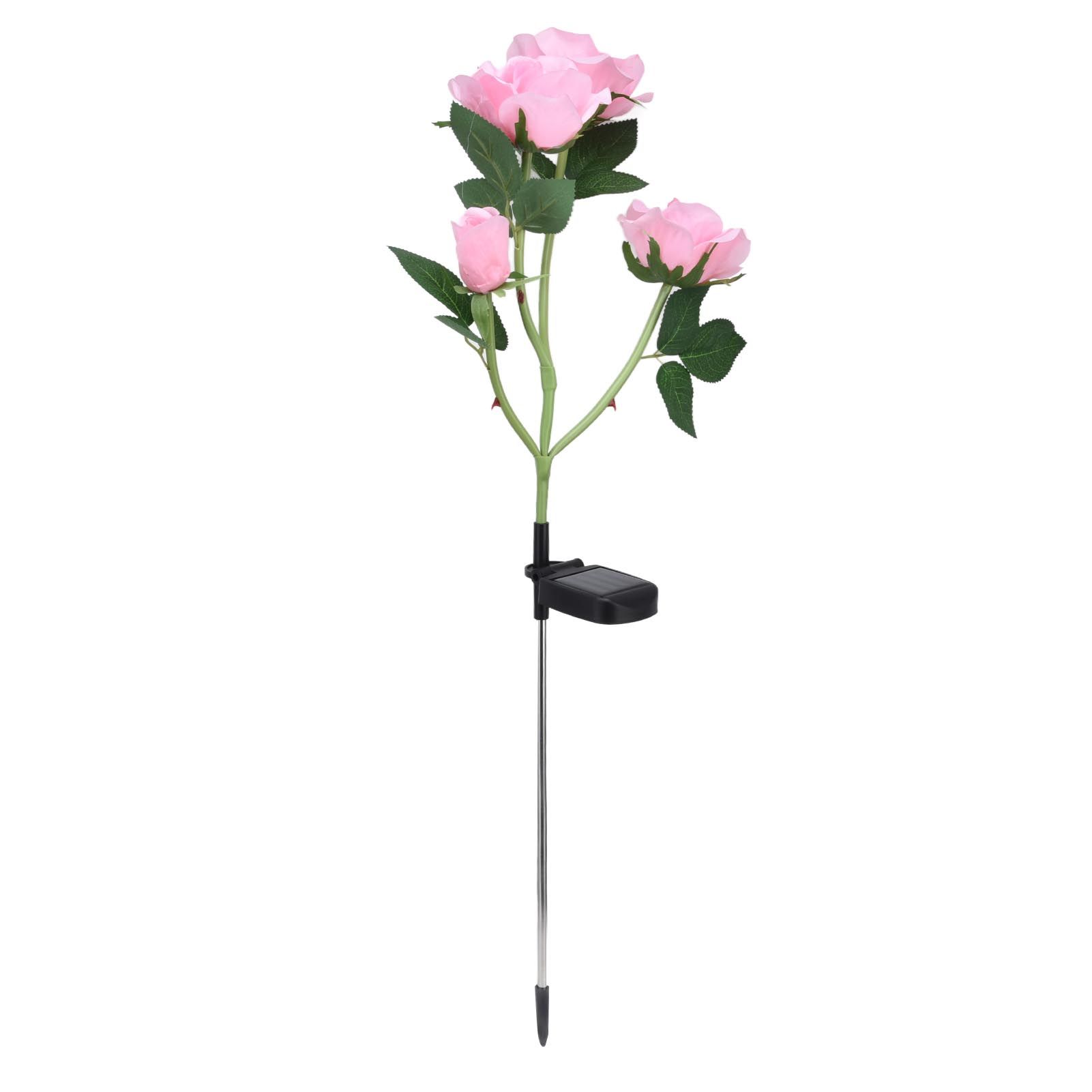 Solar Rose Light 4 Head IP65 Waterproof Decorative LED Flower Landscape Lamp for Garden Courtyard(Pink Color Light LED ) — image 2