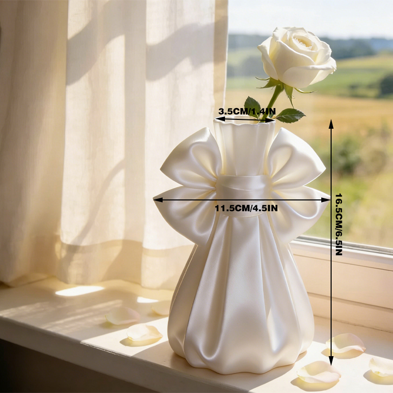 Elegant 3D-printed bow vase, home décor, silk white — image 3