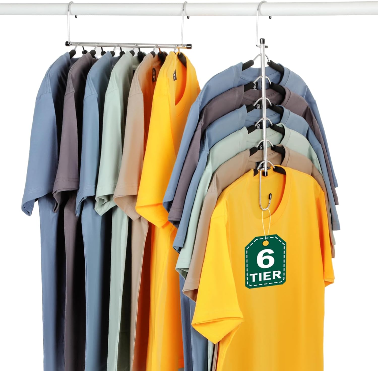 TOPIA HANGER Clothes Hanger Space Saving, 6 Tier Shirt Coat Hangers Space Saving No Bump Shoulder Hangers with No Slip Foam Padded Hangers Closet Organizers