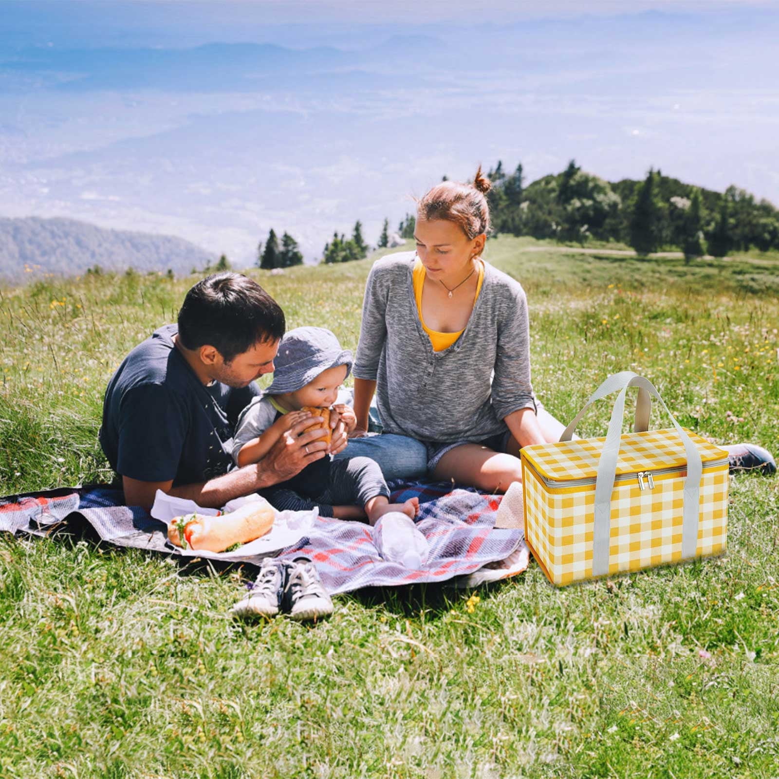 Large Picnic Basket Shopping Basket Camping Picnic Basket Travel Picnic Bag Portable Bento Bag Thermal Insulation Bag Yellow โ image 5
