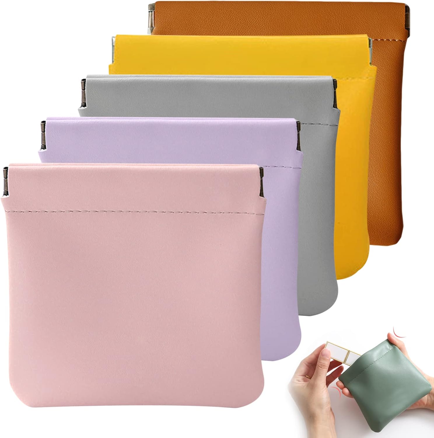 5pcs Lambskin Pocket Cosmetic Bag Makeup Pouch for Women Mini Makeup Bag Travel Storage -Waterproof Portable Squeeze Top Self-closing