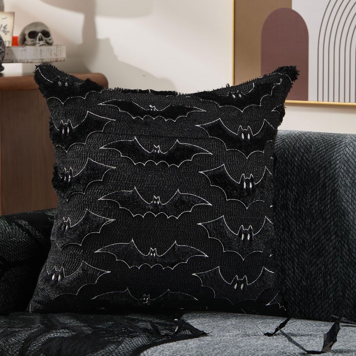 Halloween Pillow Covers Cute Decor Set of 2 18x18 | Soft Plush Faux Fur, Spooky Decor, Fall Decorative Throw Pillows for Couch Sofa Bed Porch Living Room โ image 6