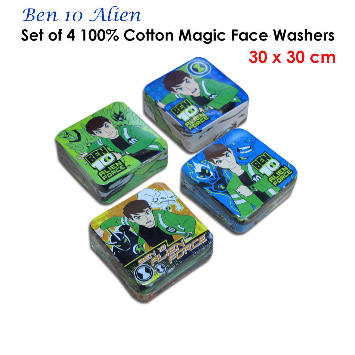 Set of 4 Ben 10 Alien Magic 100% Cotton Face Washers — image 2